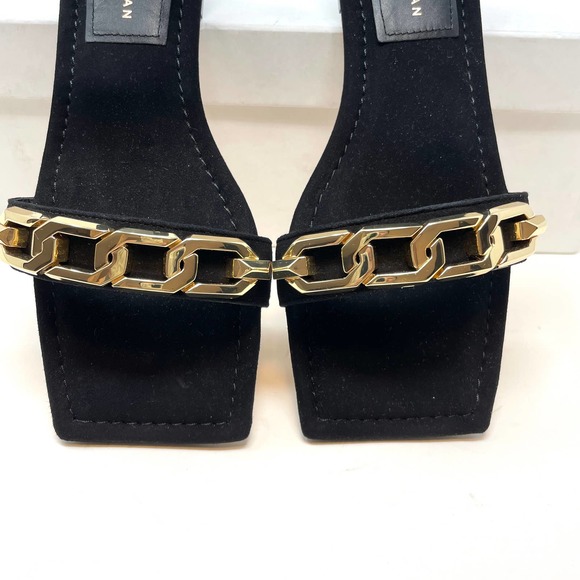 Good American Suede Chain Ankle Strap Flat Sandals In Black Size 9.5 New - Picture 9 of 13